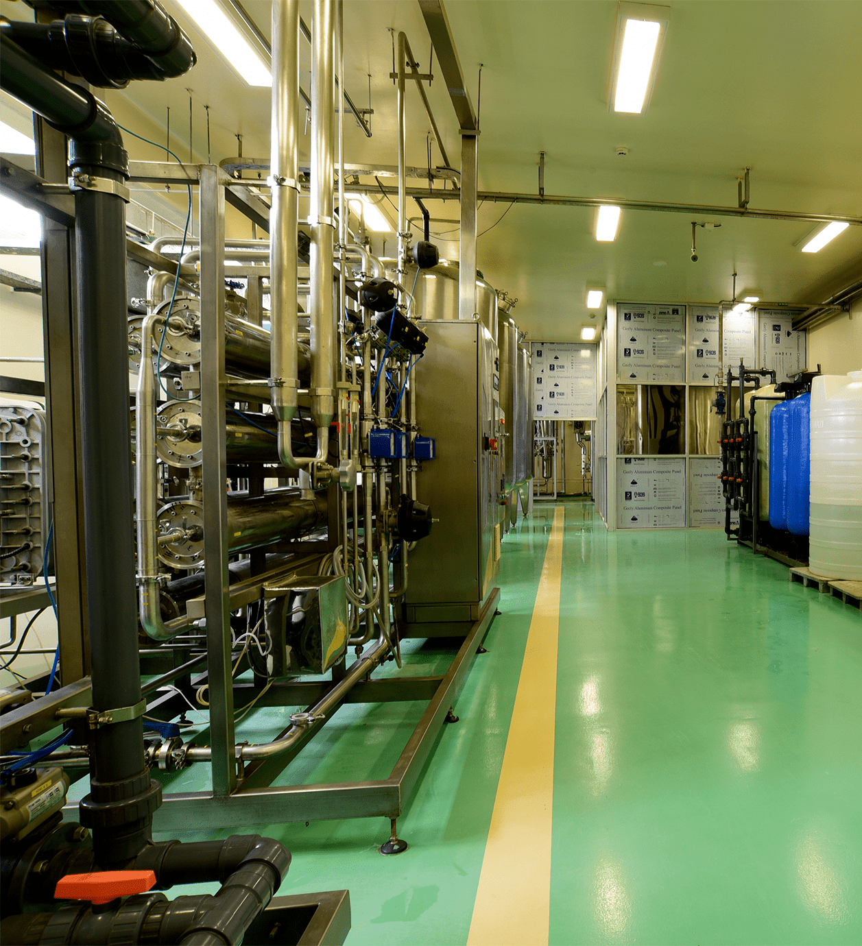 Process piping and utilities corridor at the Medisure main facility